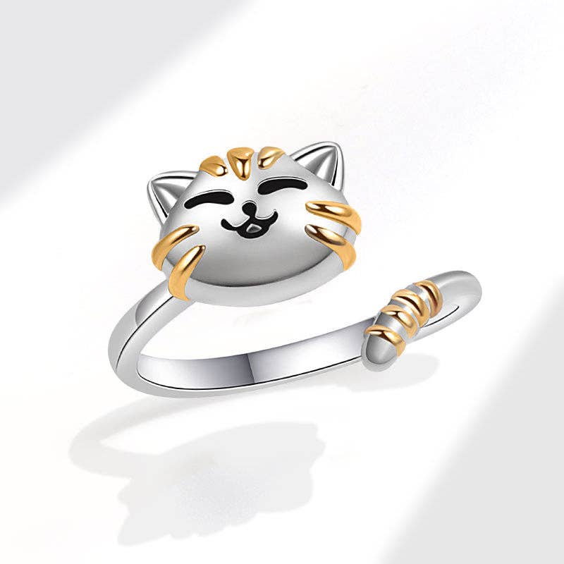 Dainty Cat Anxiety Fidget Spinner Band Ring in Solid Copper-zoom-5