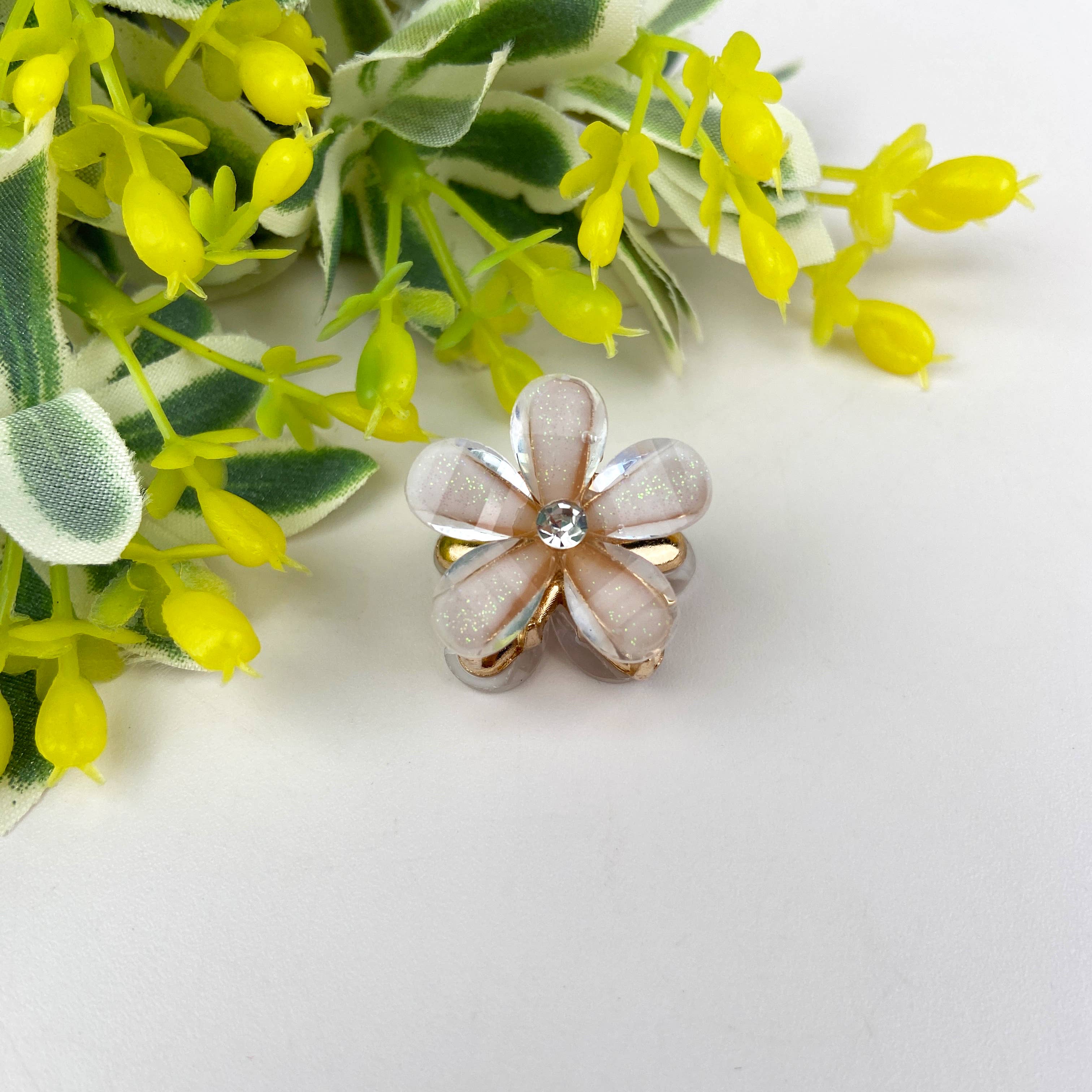 Metal flower small hair clips pearl rhinestone clip-zoom-6