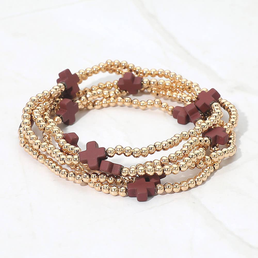 5PCS - Cross Pointed Metal Ball Beaded Multi Bracelets-zoom-22