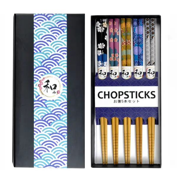 JAPANESE BAMBOO CHOPSTICKS - FLORAL PRINTS (SET OF 5)/GIFT BOX