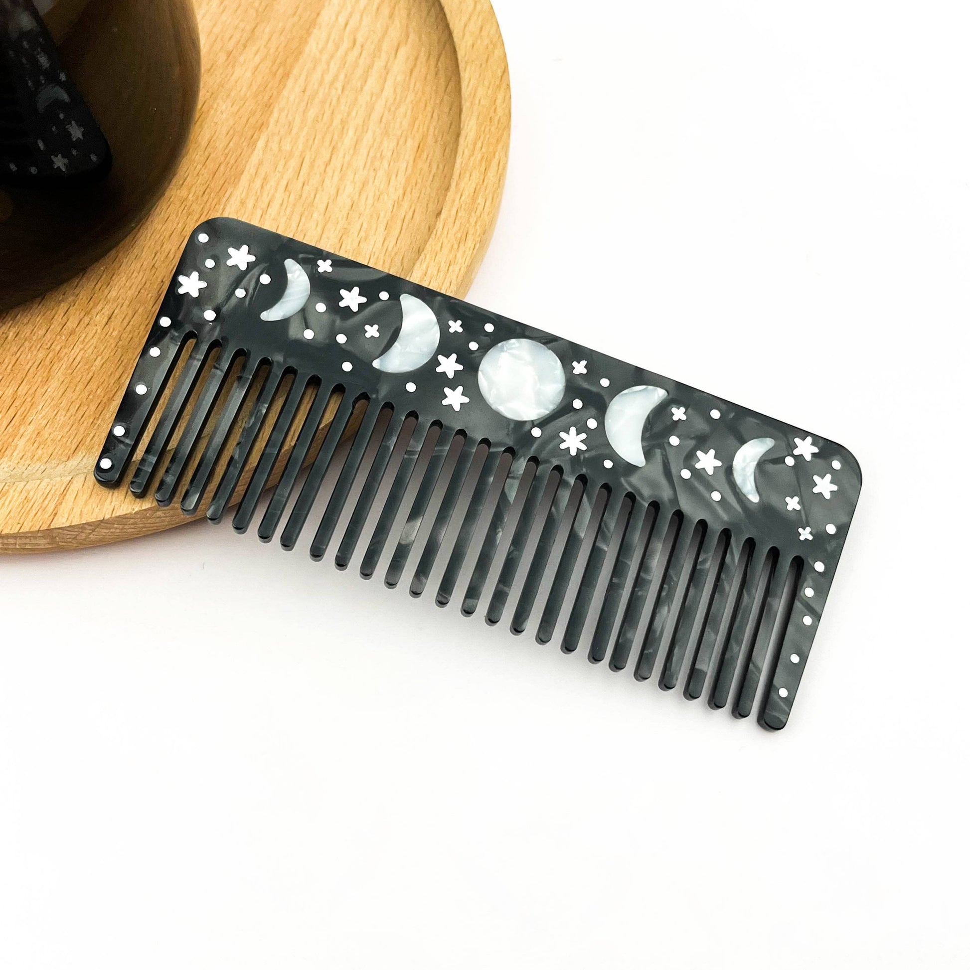 Black Starry Night Hair Claw, Crescent & Full Moon Hair Clip-7