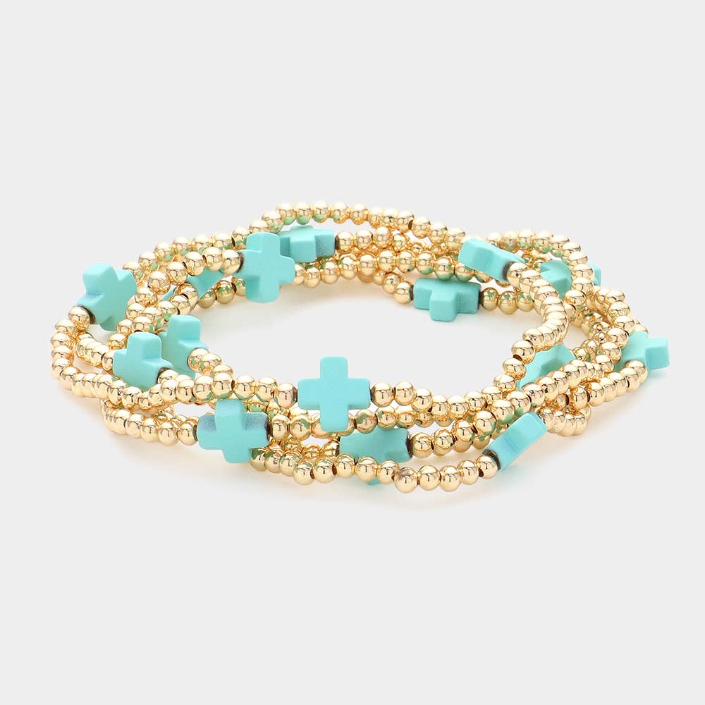 5PCS - Cross Pointed Metal Ball Beaded Multi Bracelets-10