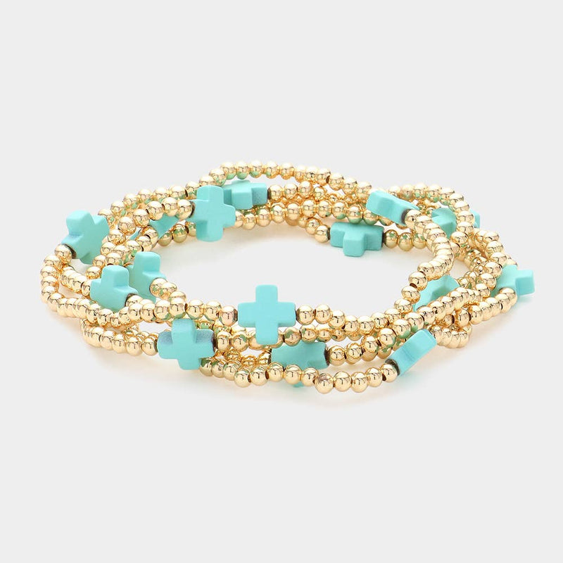 5PCS - Cross Pointed Metal Ball Beaded Multi Bracelets-zoom-