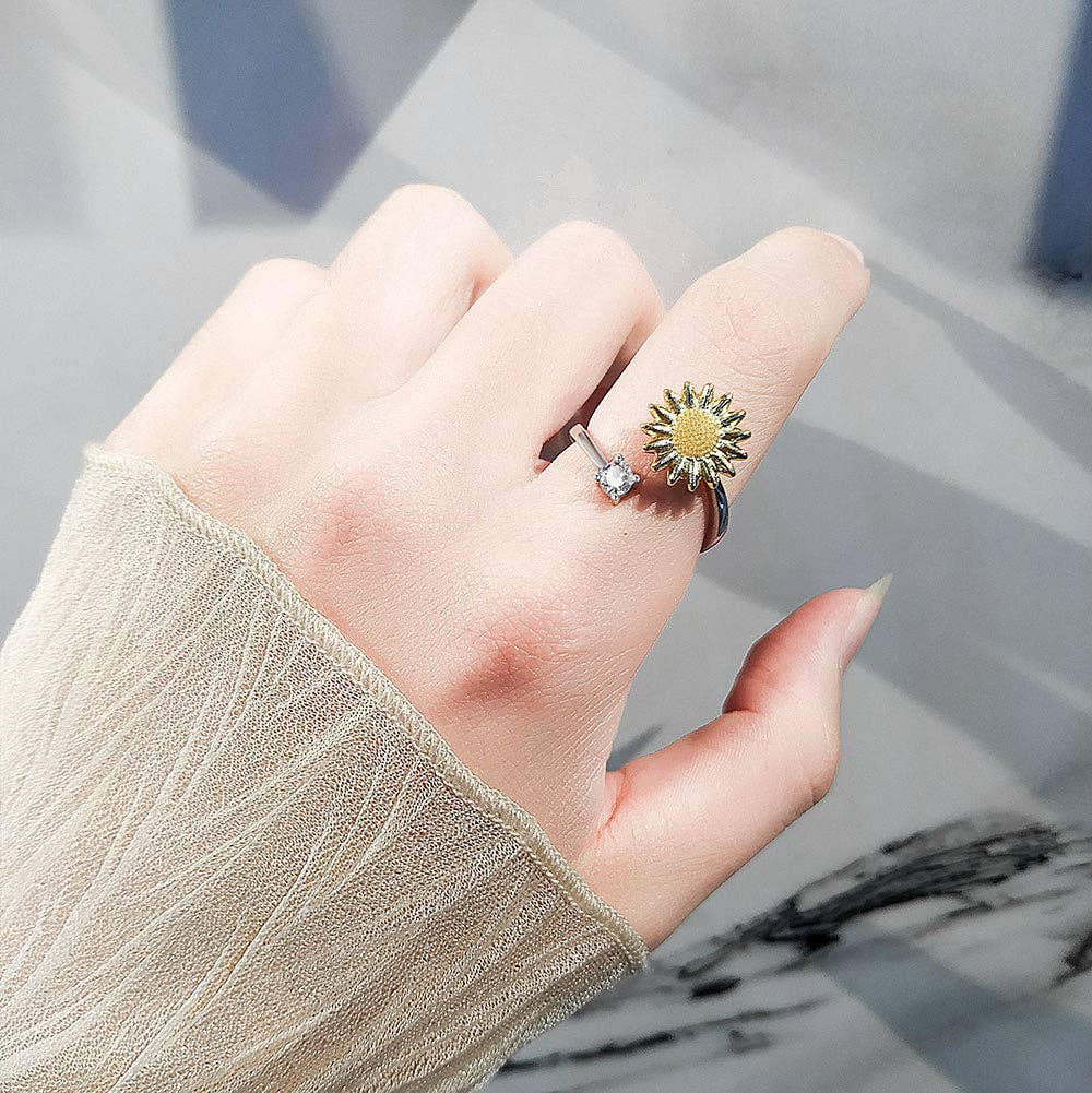 Sunflower Anxiety Fidget Spinner Ring in Solid Copper-zoom-4