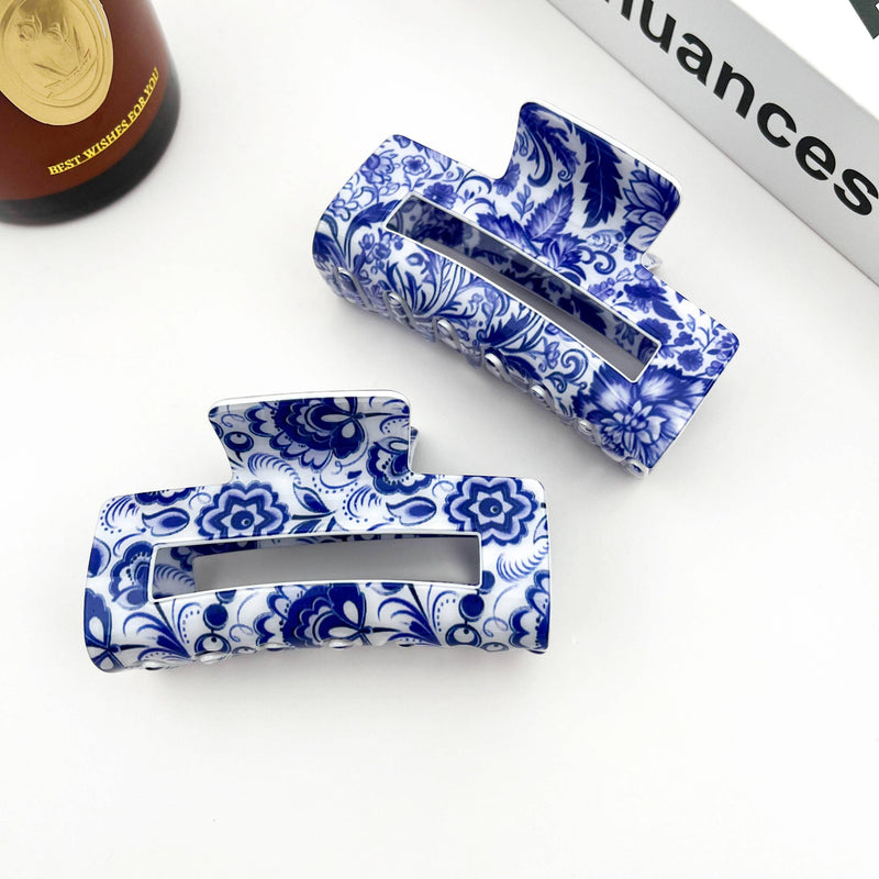 Blue and White Porcelain Pattern Hair Claw Clip-zoom-
