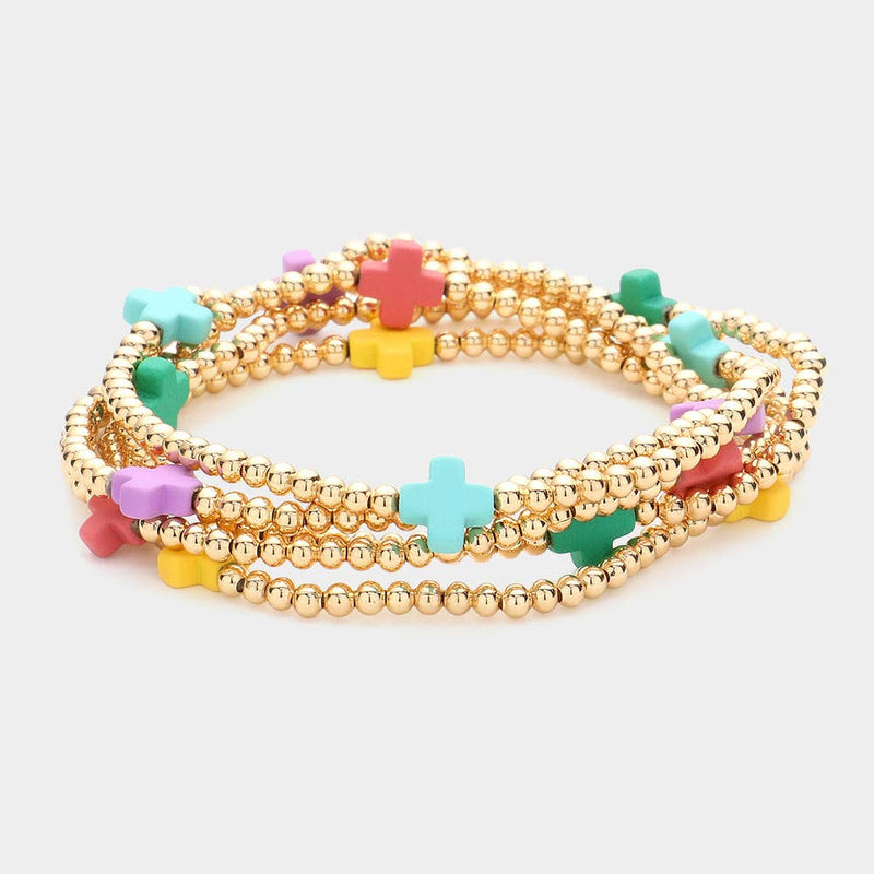 5PCS - Cross Pointed Metal Ball Beaded Multi Bracelets-zoom-