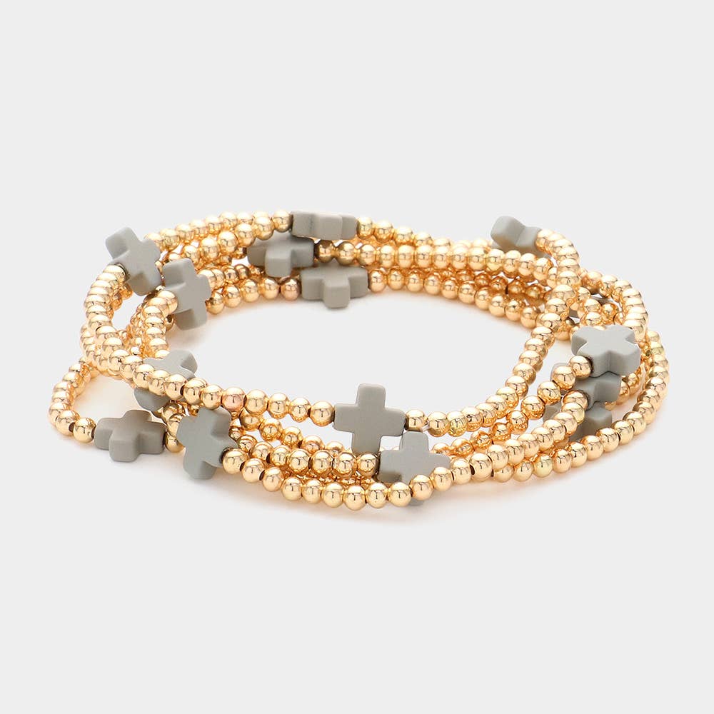 5PCS - Cross Pointed Metal Ball Beaded Multi Bracelets-8