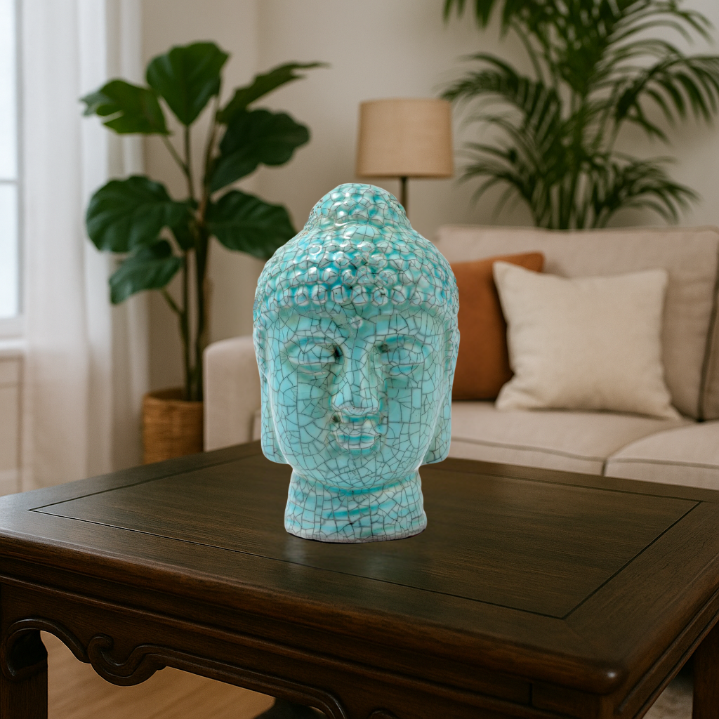 Blue Crackle-Finish Buddha Head-zoom-2