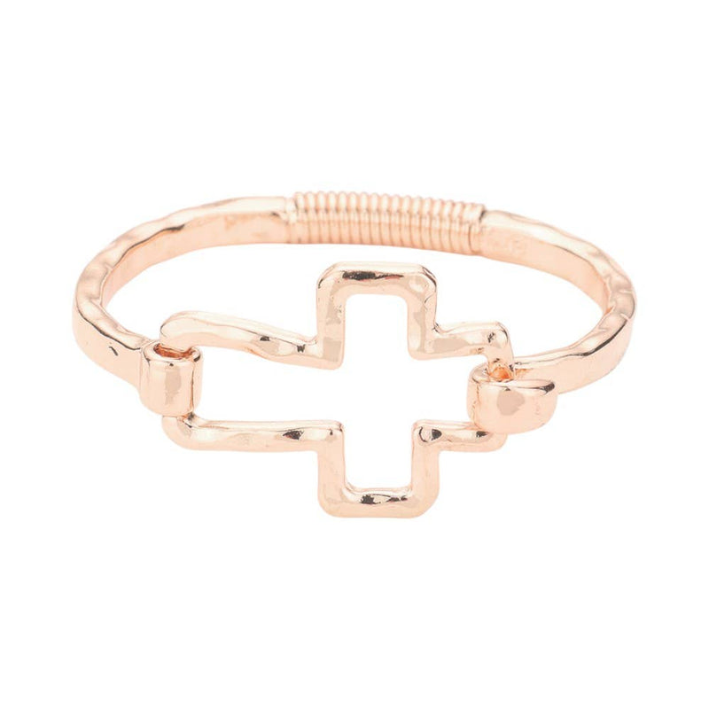 Hammered Open Metal Cross Hook Bracelet-zoom-
