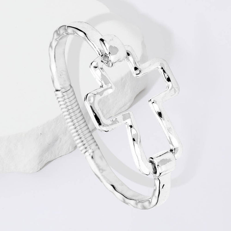 Hammered Open Metal Cross Hook Bracelet-zoom-