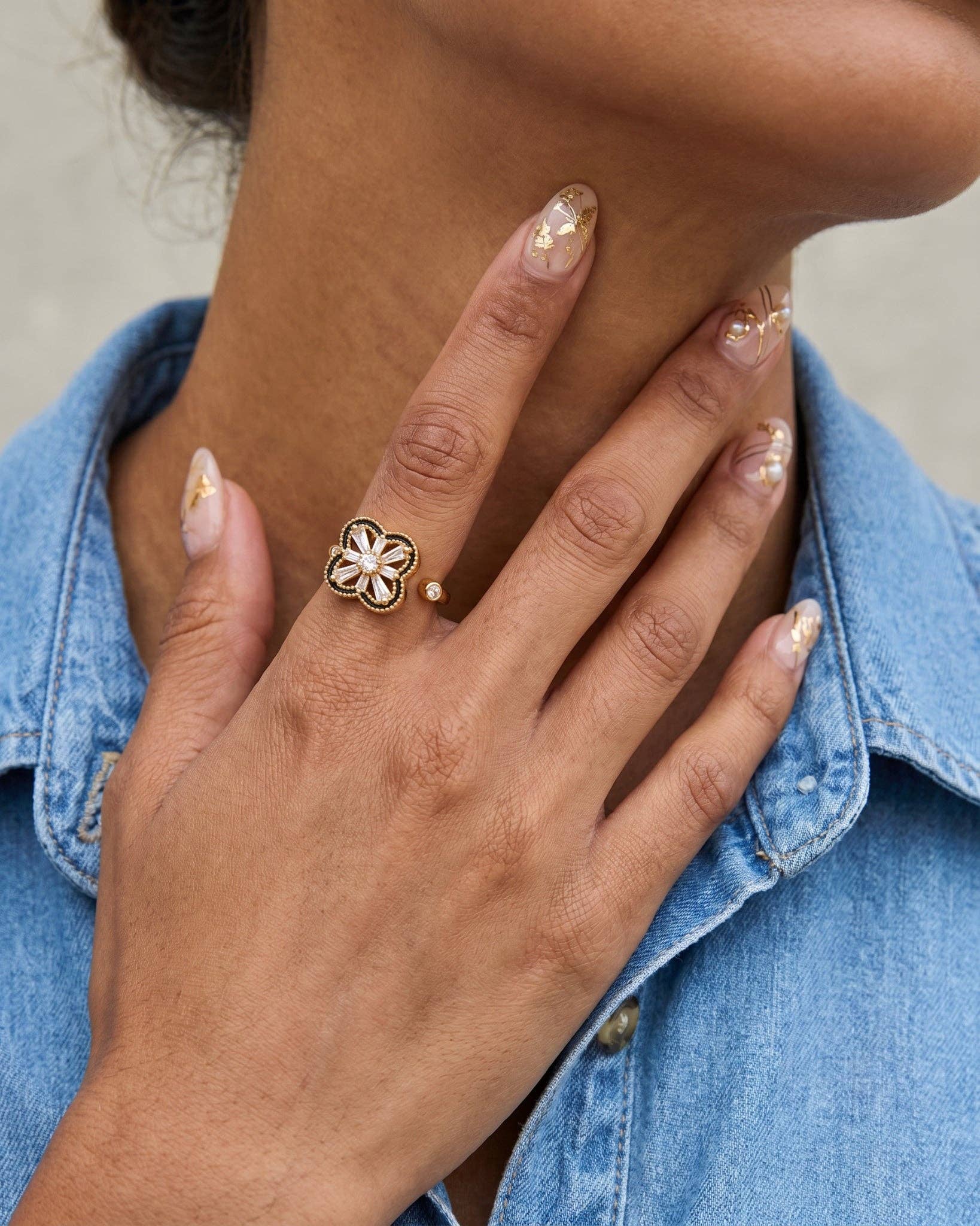 Anti Anxiety Fidget Clover CZ Adjustable Ring