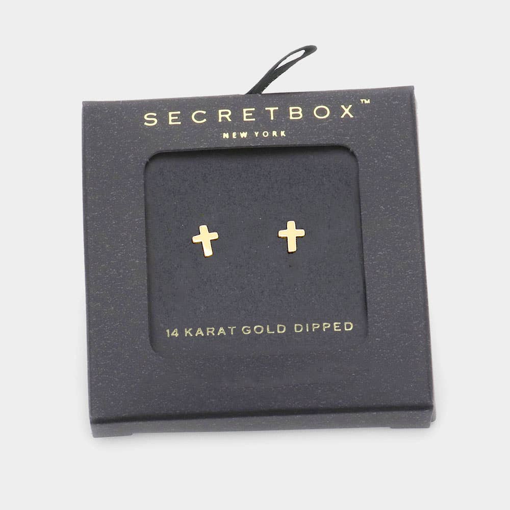 SECRET BOX_14K Gold Dipped Metal Cross Stud Earrings-zoom-3