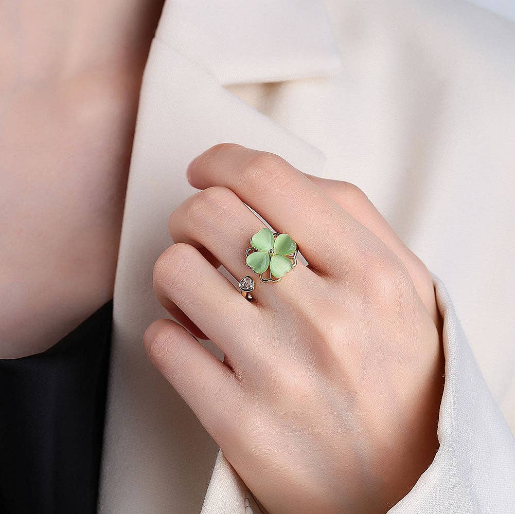 Four Leaf Clover Anxiety Fidget Spinner Ring in Solid Copper-zoom-2
