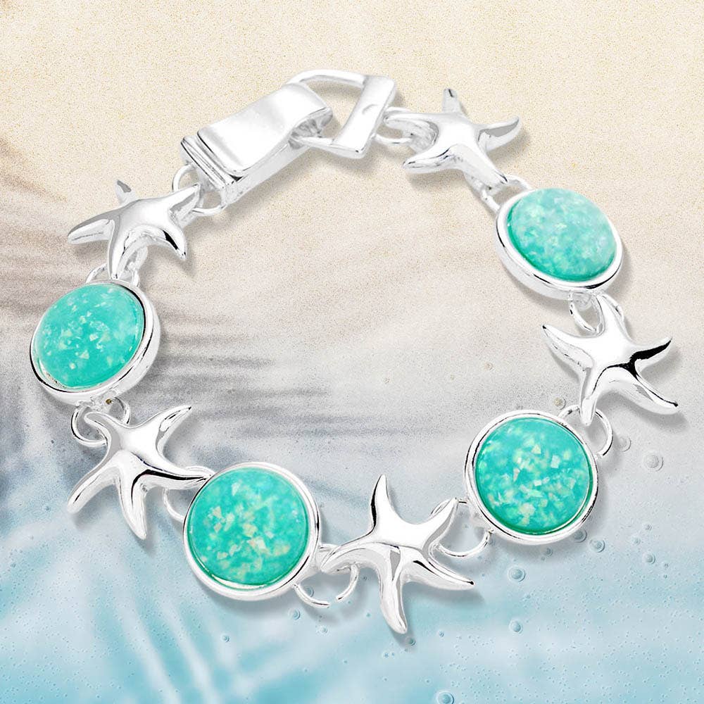 Sea Glass Starfish Metal Magnetic Link Bracelet-zoom-1