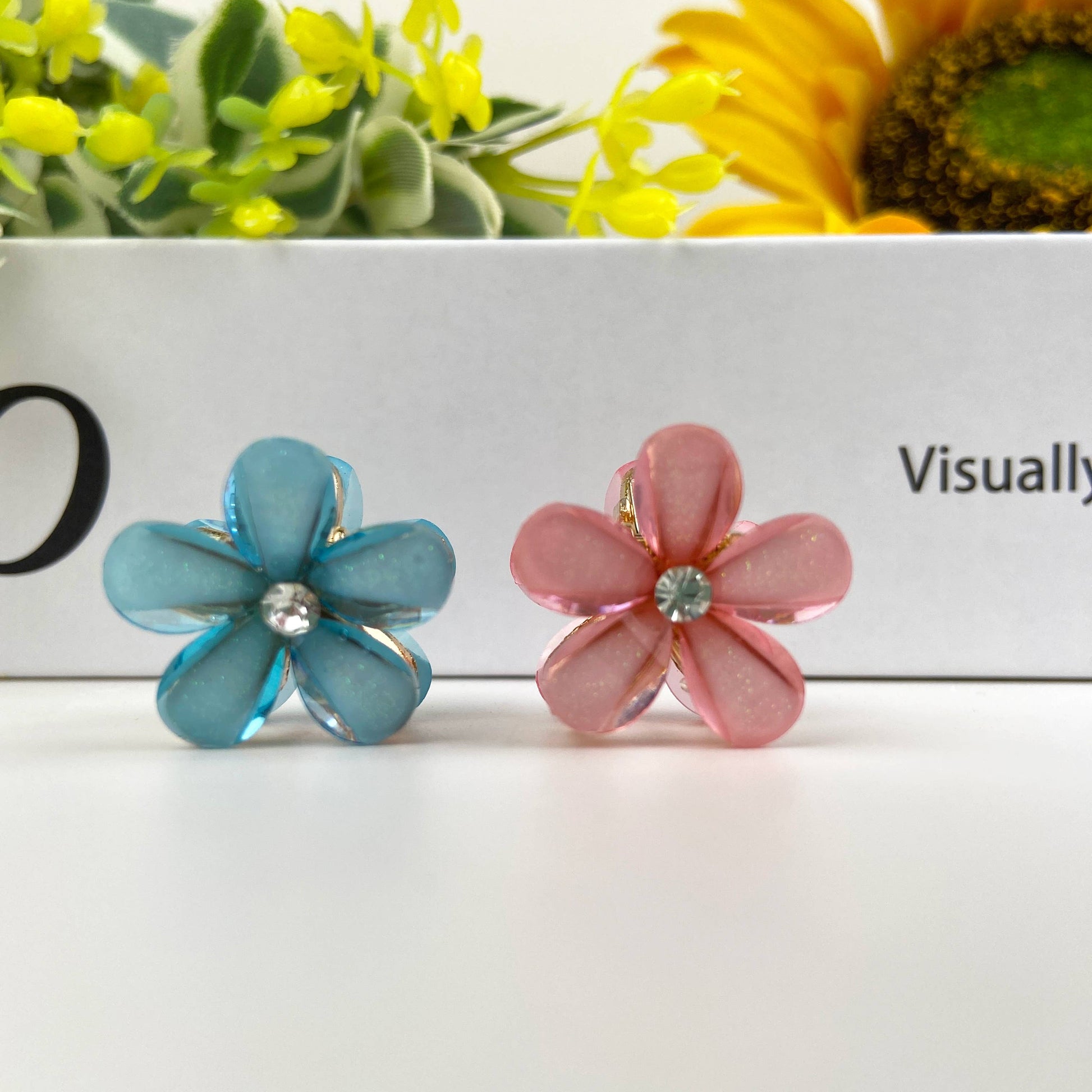 Metal flower small hair clips pearl rhinestone clip-9
