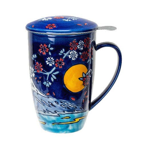 JAPANESE 15 oz TEA MUG WITH INFUSER - MOUNT FUJI MOONLIGHT-zoom-