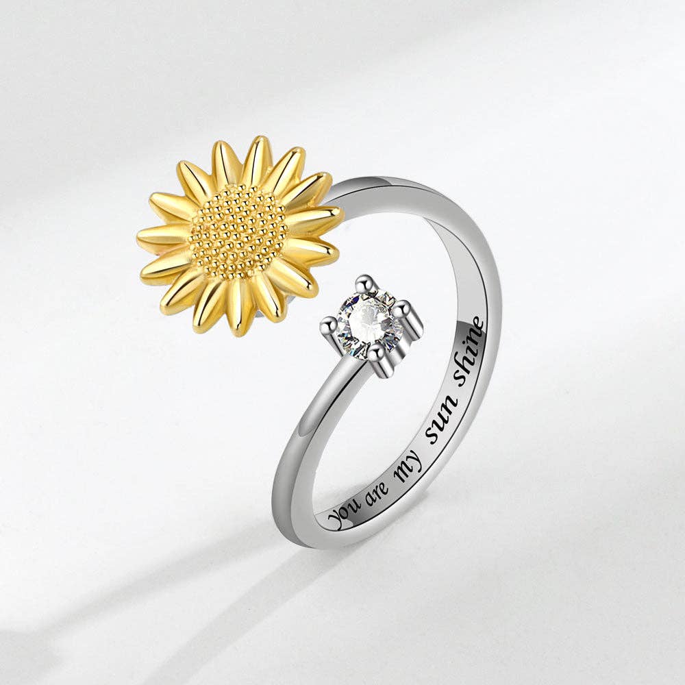 Sunflower Anxiety Fidget Spinner Ring in Solid Copper-zoom-3