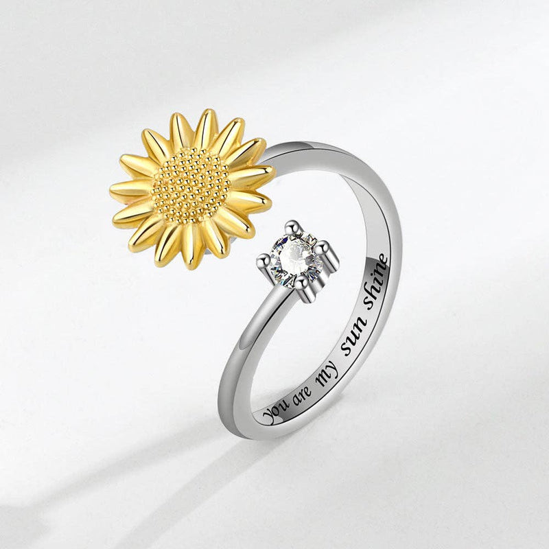 Sunflower Anxiety Fidget Spinner Ring in Solid Copper-zoom-