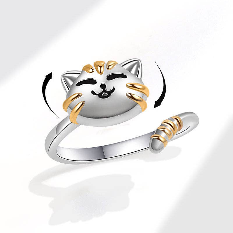 Dainty Cat Anxiety Fidget Spinner Band Ring in Solid Copper-1