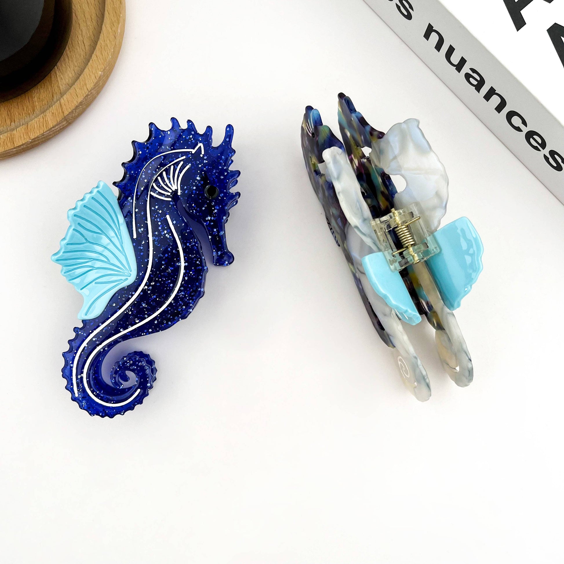 Blue Seahorse Hair Clip, Ocean-Inspired Animal Claw Clip-5