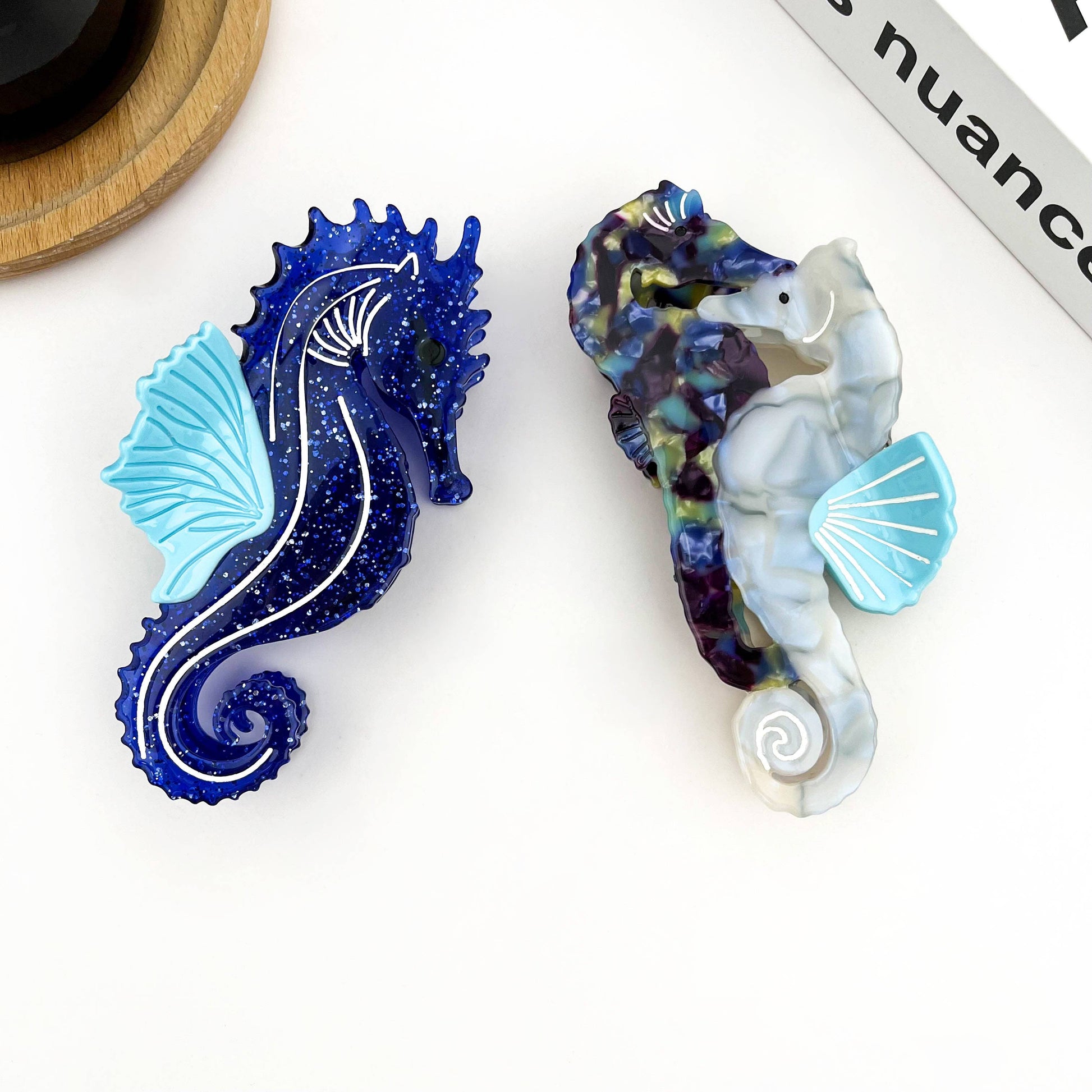 Blue Seahorse Hair Clip, Ocean-Inspired Animal Claw Clip-1