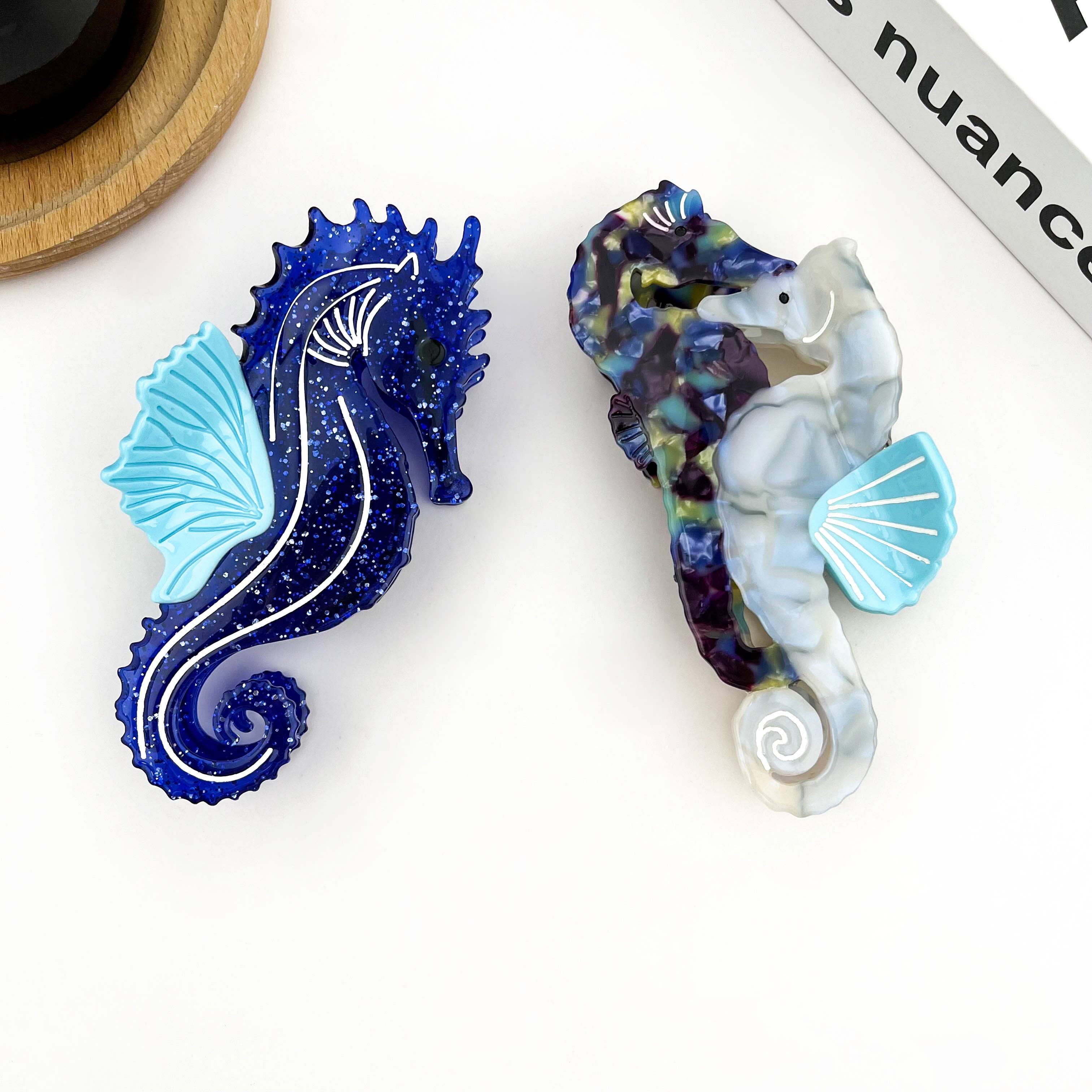 Blue Seahorse Hair Clip, Ocean-Inspired Animal Claw Clip