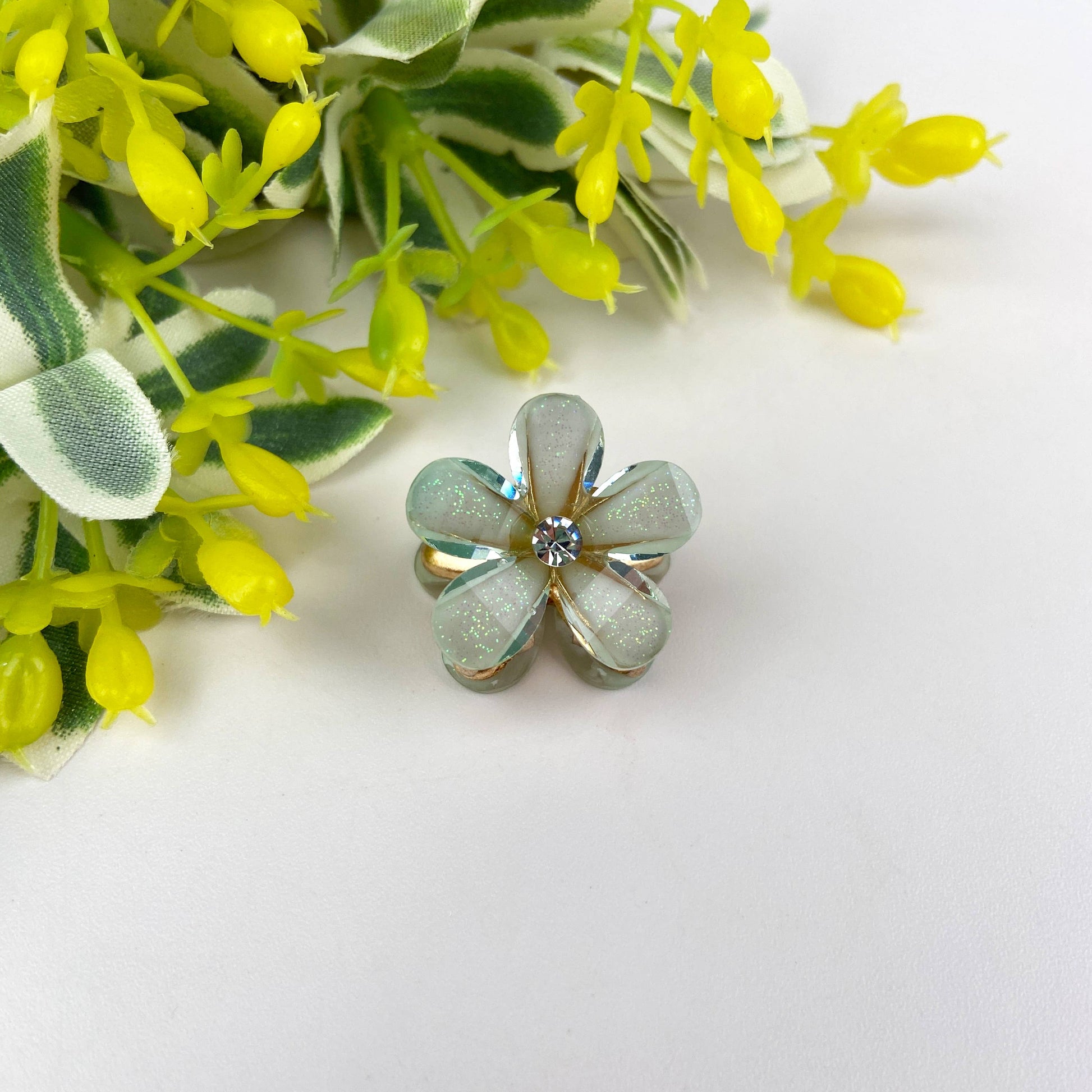 Metal flower small hair clips pearl rhinestone clip-2