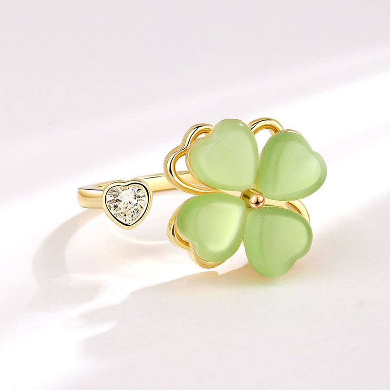 Four Leaf Clover Anxiety Fidget Spinner Ring in Solid Copper-zoom-