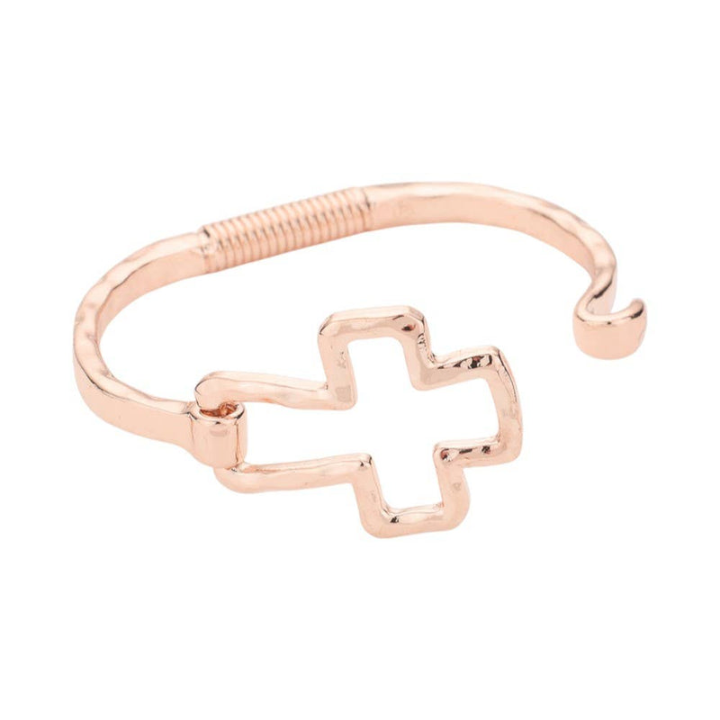 Hammered Open Metal Cross Hook Bracelet-zoom-