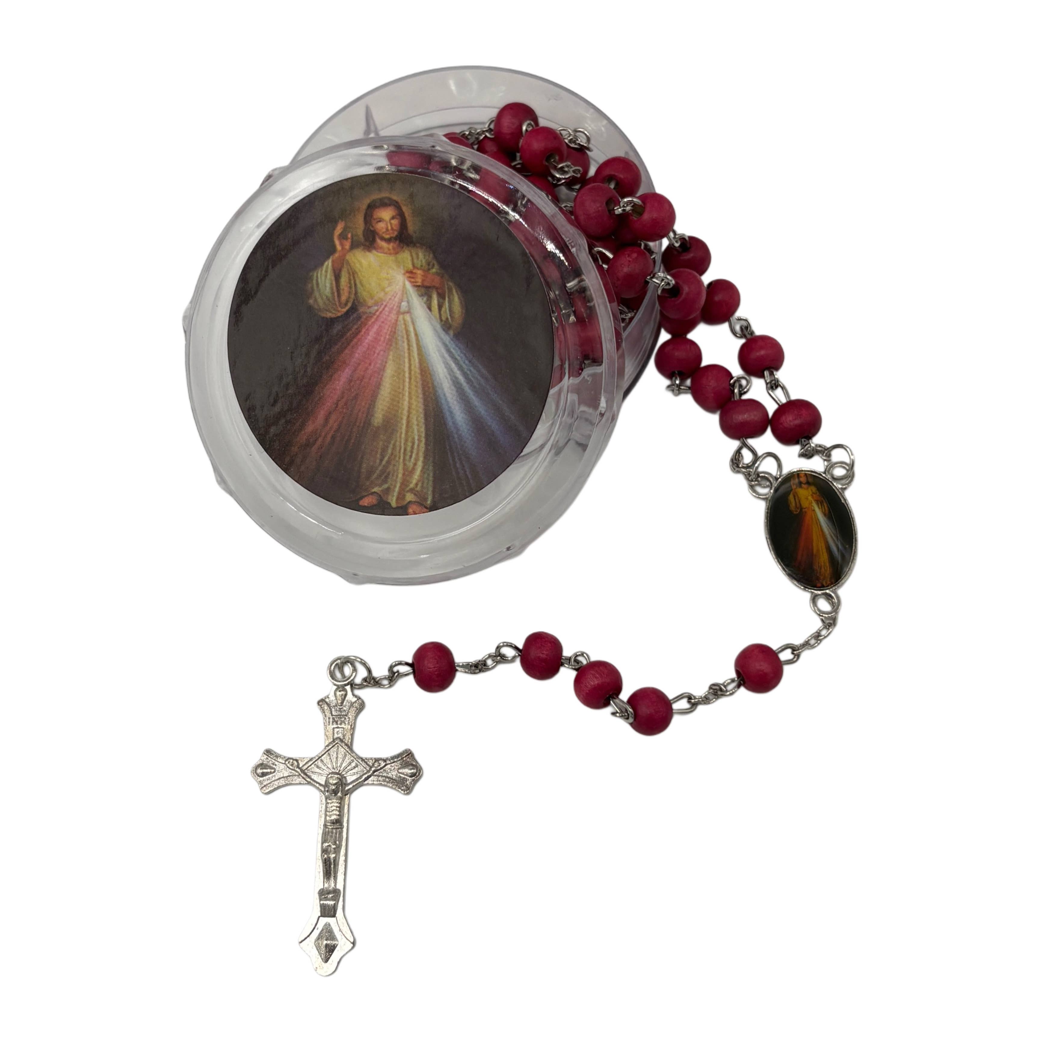 DIVINE MERCY WOODEN ROSARY WITH KEEPSAKE CASE