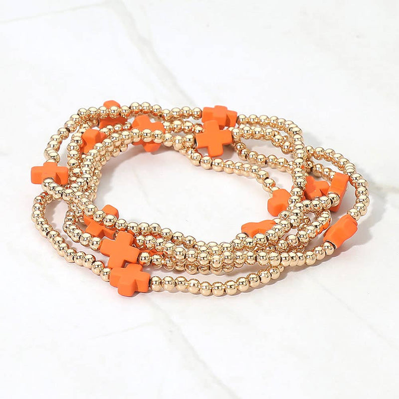 5PCS - Cross Pointed Metal Ball Beaded Multi Bracelets-zoom-