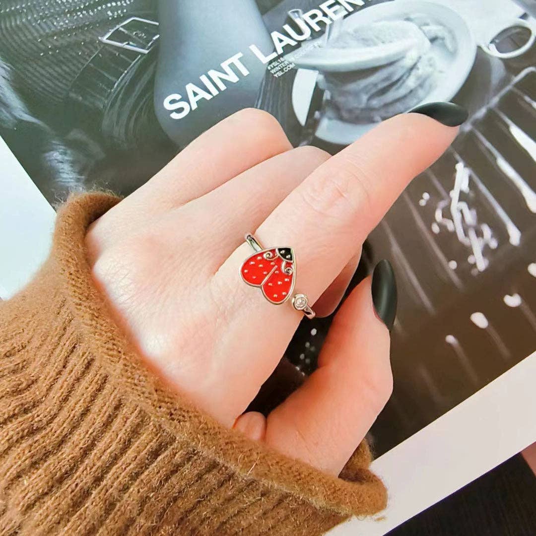 Ladybug Anxiety Fidget Spinner Ring in 925 Sterling Silver-2