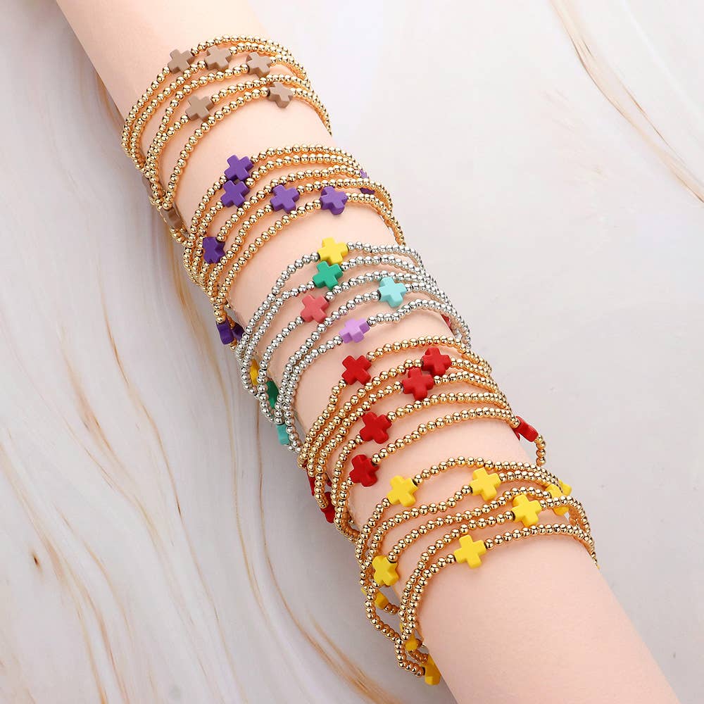 5PCS - Cross Pointed Metal Ball Beaded Multi Bracelets-1