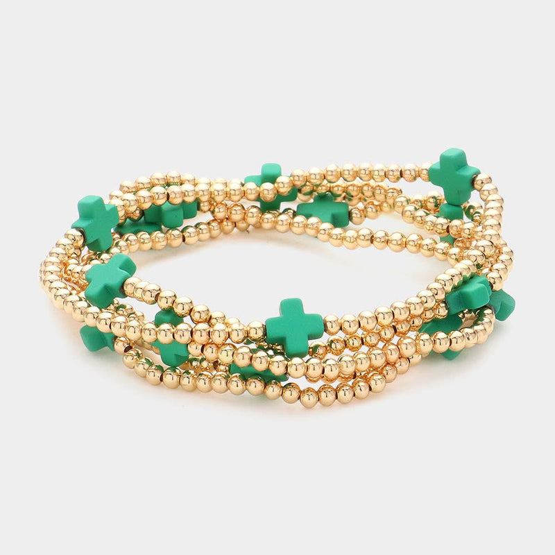 5PCS - Cross Pointed Metal Ball Beaded Multi Bracelets-zoom-