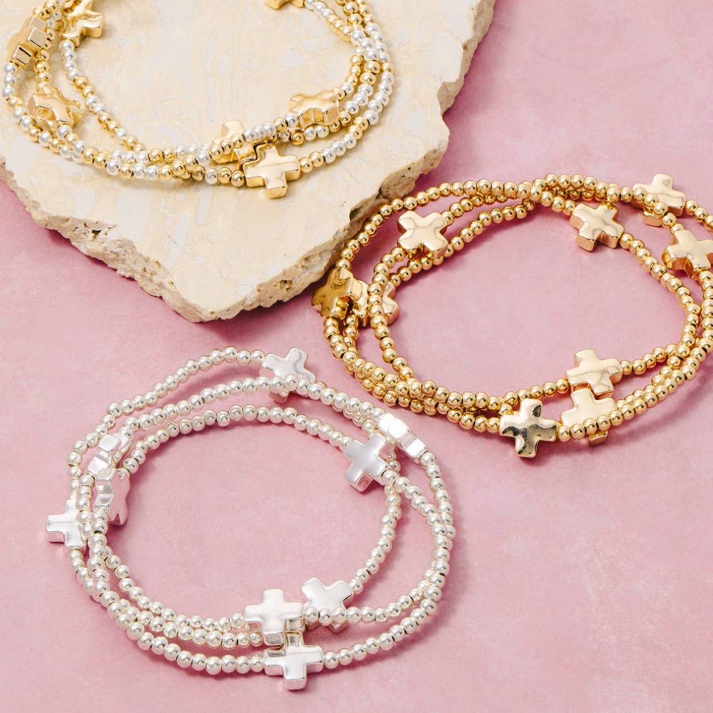 Mini Cross Charms And Metallic Beads Bracelet-zoom-1