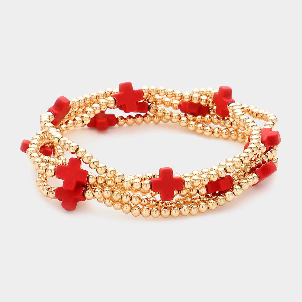 5PCS - Cross Pointed Metal Ball Beaded Multi Bracelets-zoom-9