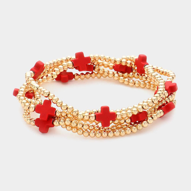 5PCS - Cross Pointed Metal Ball Beaded Multi Bracelets-zoom-