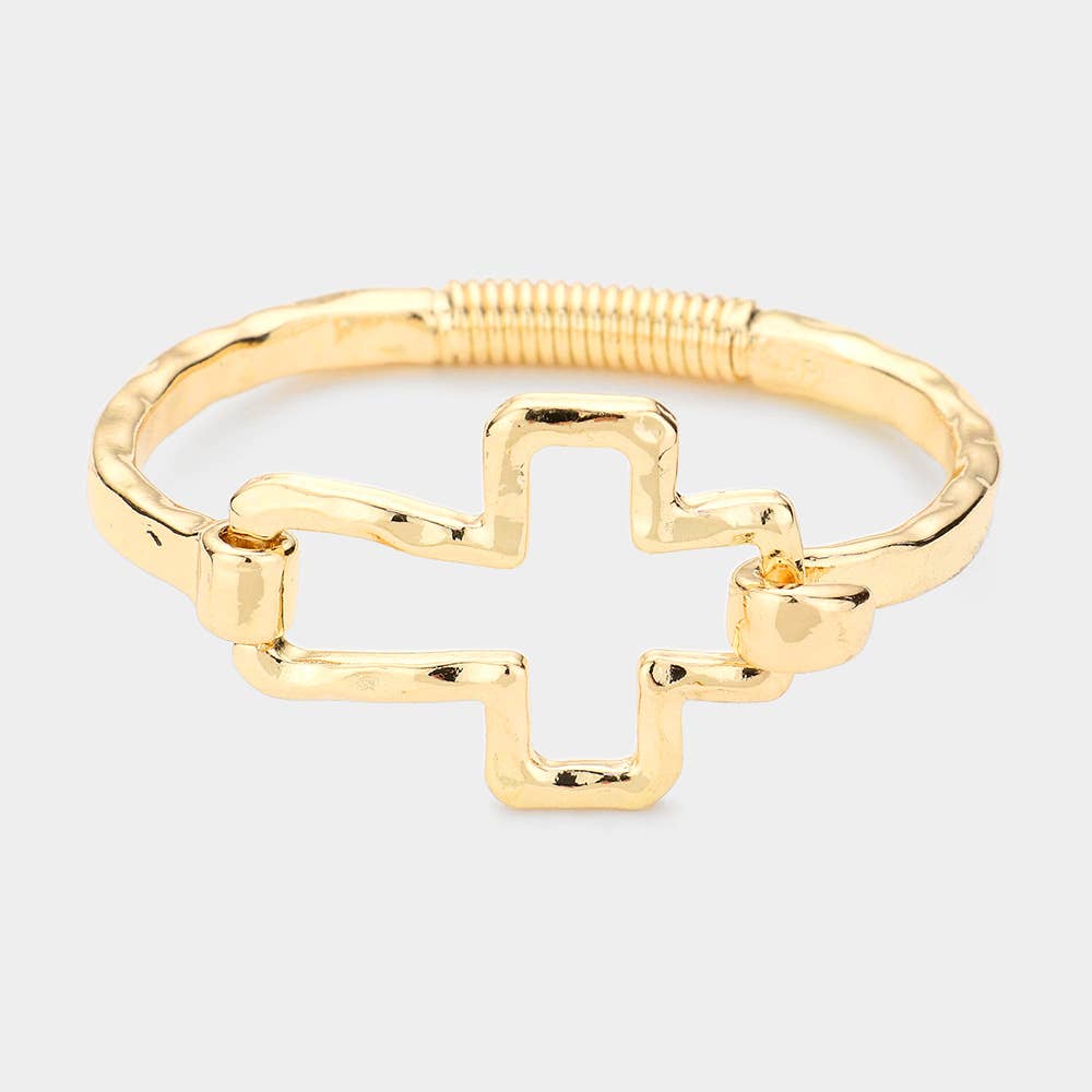 Hammered Open Metal Cross Hook Bracelet-6