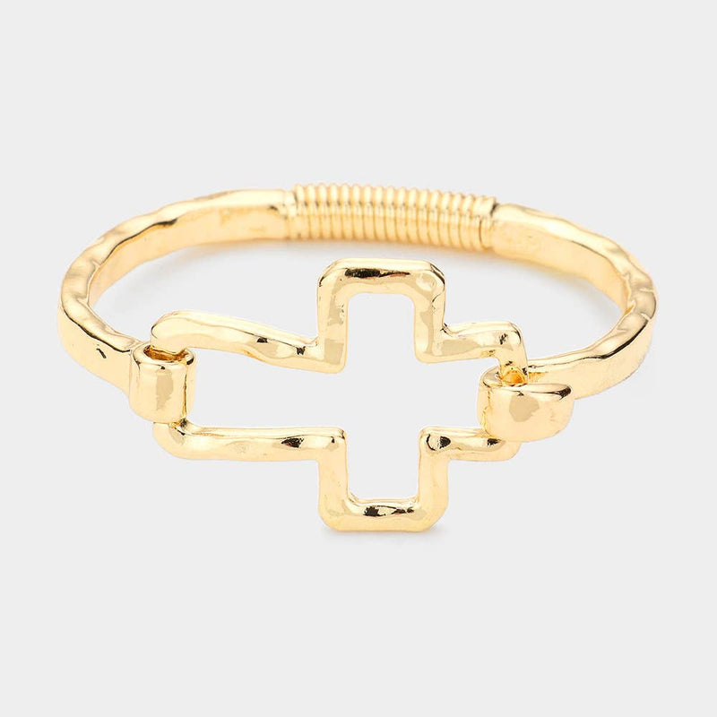Hammered Open Metal Cross Hook Bracelet-zoom-