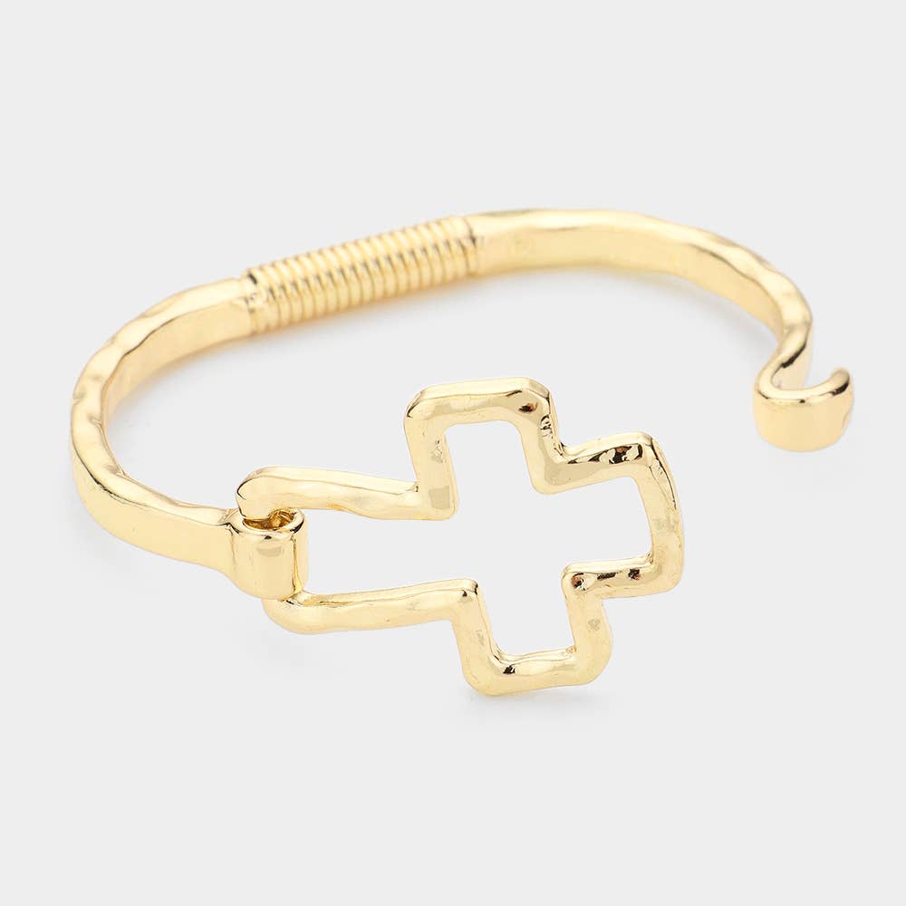 Hammered Open Metal Cross Hook Bracelet-zoom-7