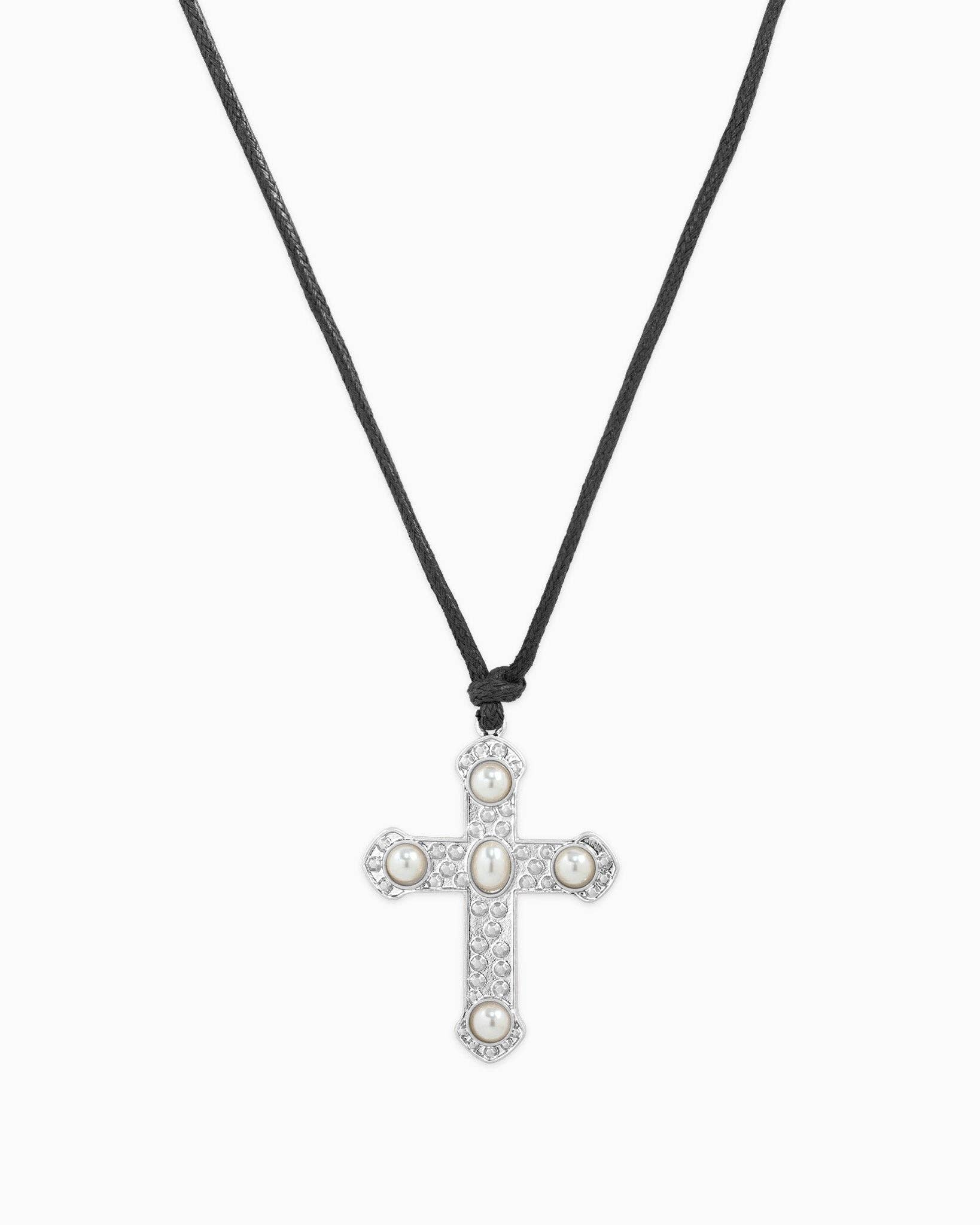 Pearl Cross Cord Necklace-2