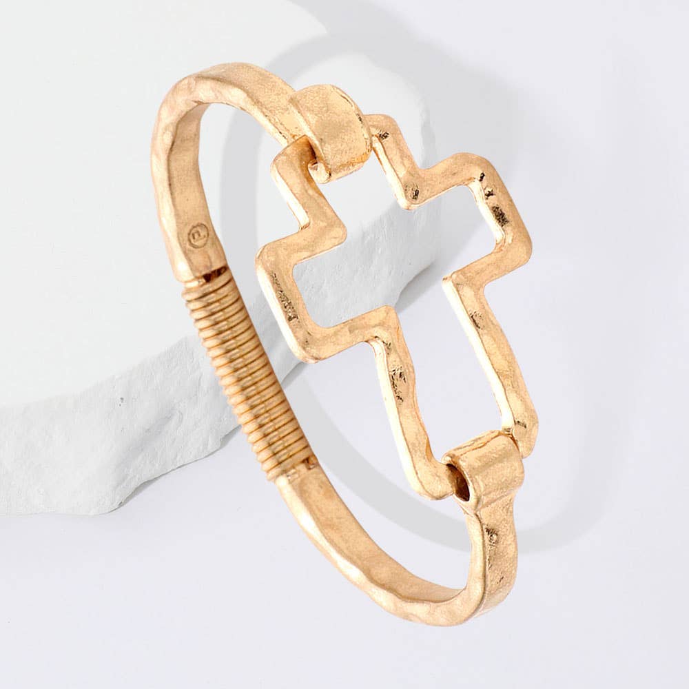 Hammered Open Metal Cross Hook Bracelet-zoom-1
