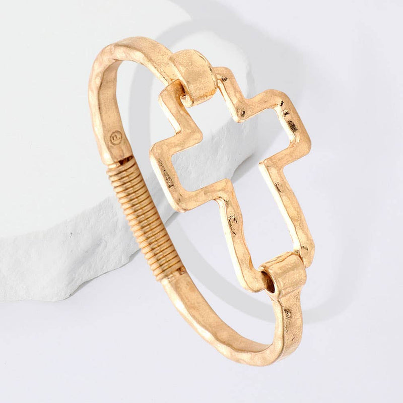 Hammered Open Metal Cross Hook Bracelet-zoom-