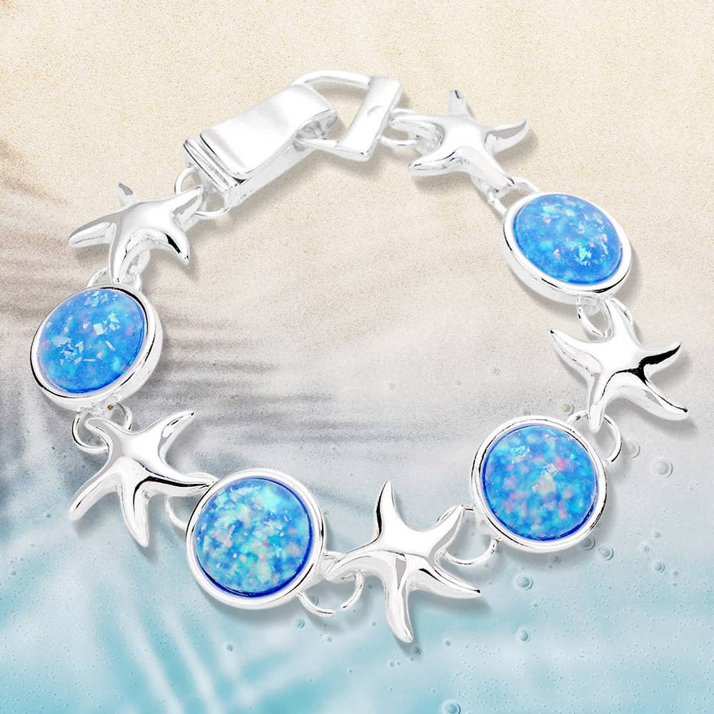Sea Glass Starfish Metal Magnetic Link Bracelet-zoom-4