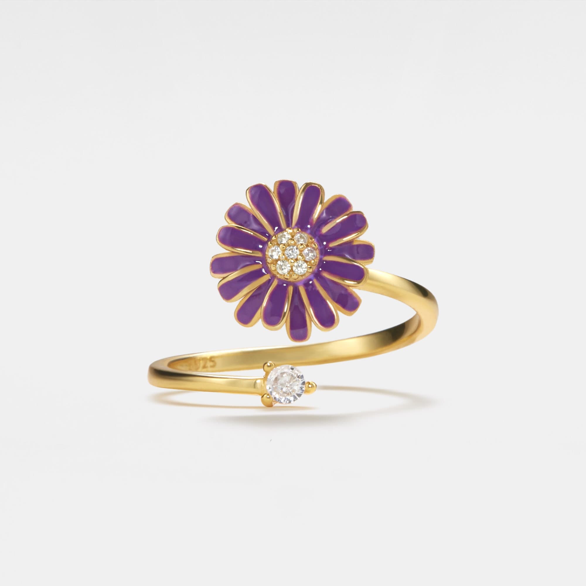 Purple Daisy Anxiety Fidget Spinner Ring in Sterling Silver-zoom-1