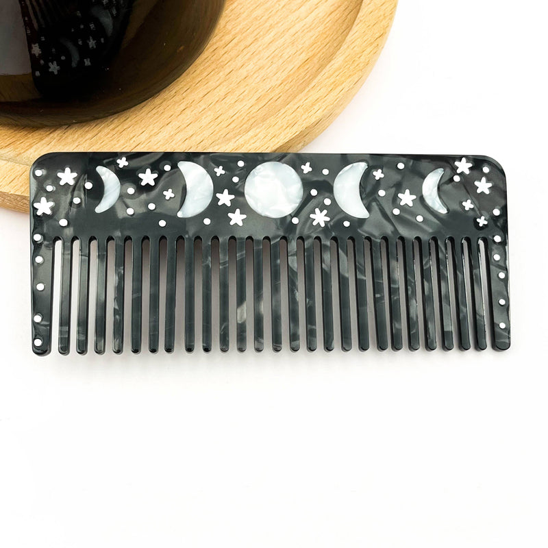 Black Starry Night Hair Claw, Crescent & Full Moon Hair Clip-zoom-