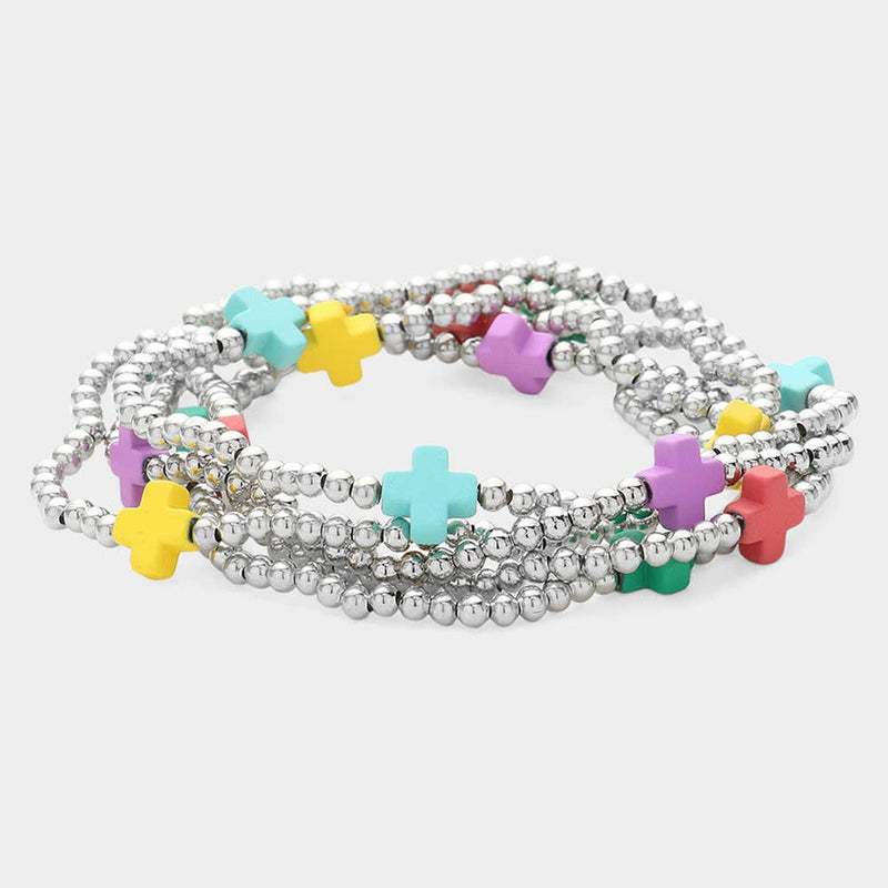 5PCS - Cross Pointed Metal Ball Beaded Multi Bracelets-zoom-