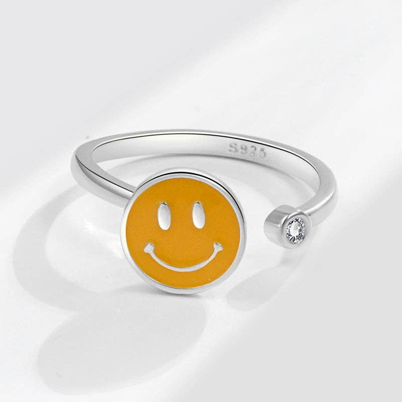 Smiley Anxiety Fidget Spinner Ring in 925 Sterling Silver-zoom-1