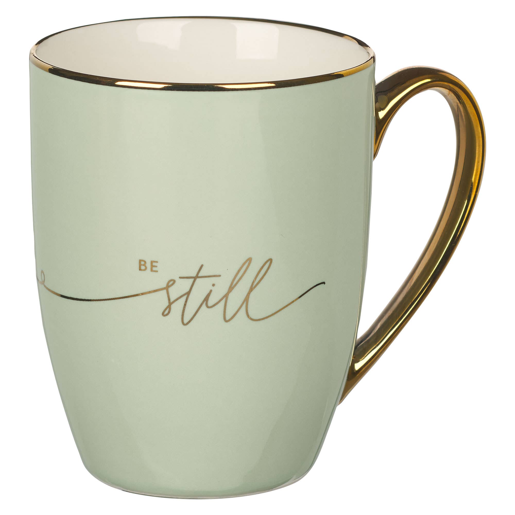 Be Still – Soft Green and Gold Ceramic Mug