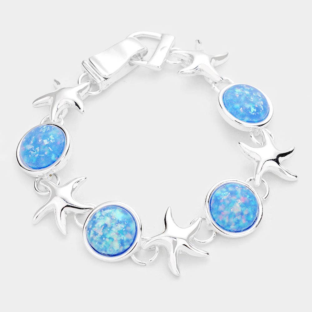 Sea Glass Starfish Metal Magnetic Link Bracelet-zoom-2